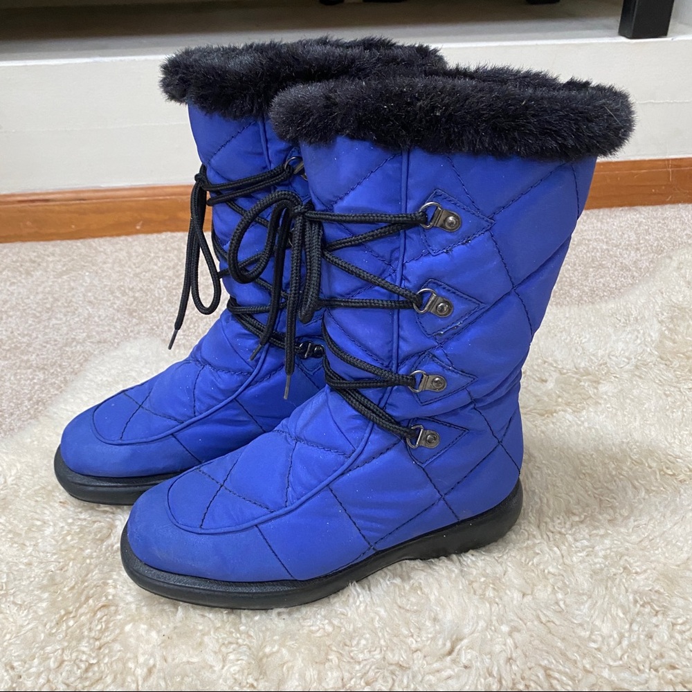 Nine West women's winter snow boots royal blue black shearling faux fur inside 7